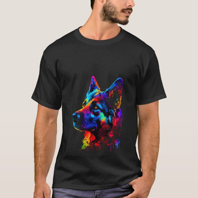 Camiseta Womens Rainbow Pop Art German shepherd Designer V (Frente)