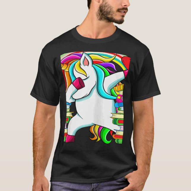 Camiseta Womens Reading Teacher Dabbing Unicorn Elementary  (Frente)