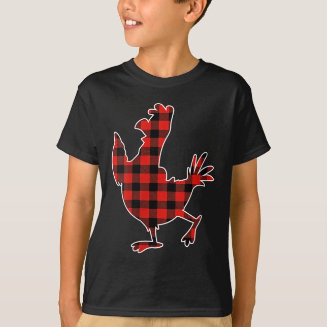 Camiseta Womens Red Buffalo Plaid Pajama Chicken Merry Chri (Frente)