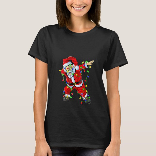 Camiseta Womens Red Dabbing Santa Lighting Funny Xmas Chris (Frente)