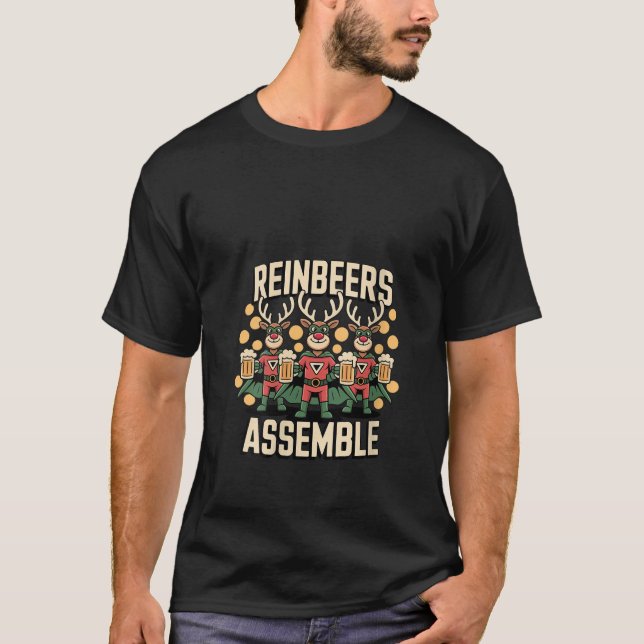 Camiseta Womens Reinbeers Assemble Funny Drinking Reindeer  (Frente)
