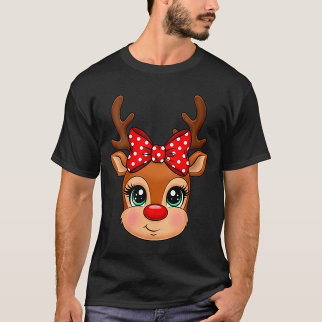 Camiseta Womens Reindeer Merry Christmas Girl Boy Kids V-ne (Frente)