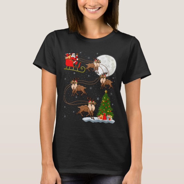 Camiseta Womens Reindeer Santa Sleigh Flying Funny Magical  (Frente)