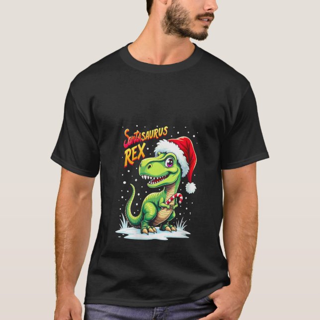 Camiseta Womens Santasaurus Rex Funny Dinosaur xmas Santa H (Frente)