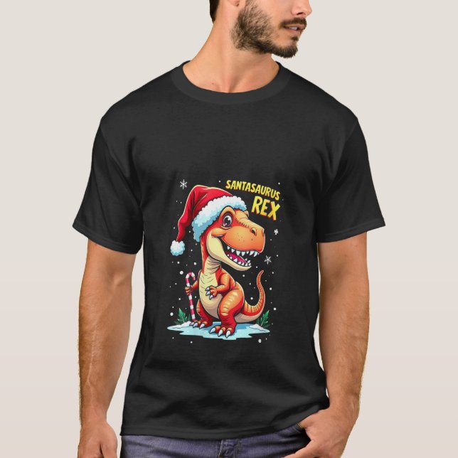 Camiseta Womens Santasaurus Rex Funny Dinosaur xmas Santa H (Frente)