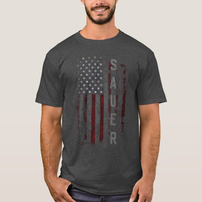 Camiseta Womens SAUER Family American Flag VNeck funny (Frente)