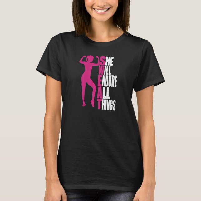 Camiseta Womens She Will Endure All Things Fitness Gym Wome (Frente)