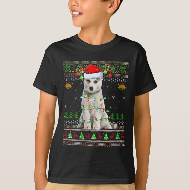 Camiseta Womens Siberian Husky Dog Ugly Christmas Sweater H (Frente)