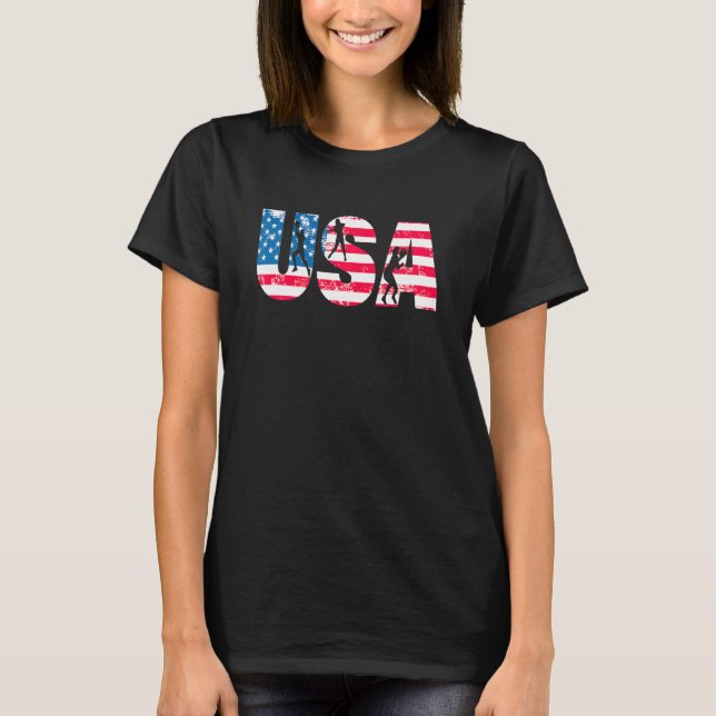 Camiseta Womens Softball Player Team Fan American Flag USA  (Frente)