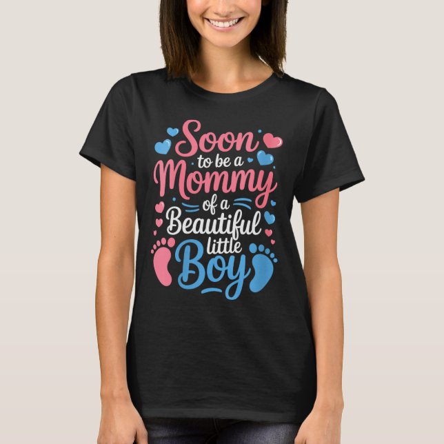 Camiseta Womens Soon-to-be A Mommy Of A Beautiful Baby Boy, (Frente)