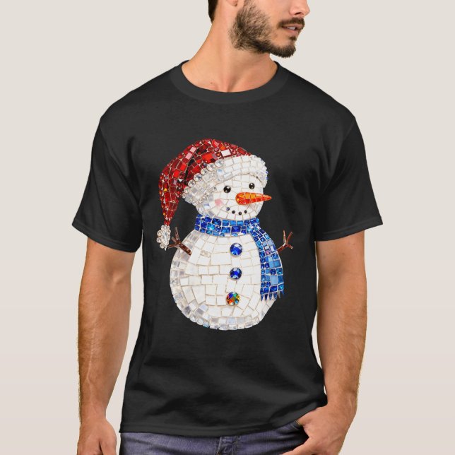 Camiseta Womens Sparkly Rhinestone Snowman Pajamas Holiday  (Frente)