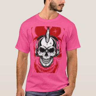 Camiseta Womens Steampunk Skull Com Fones de ouvido Cyber S