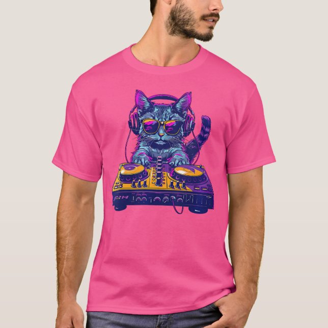 Camiseta Womens Summer Cat Ponta de vidro solar. Fone de ou (Frente)
