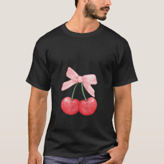 Camiseta Womens Summer Watercolor Red Cherries Coquette