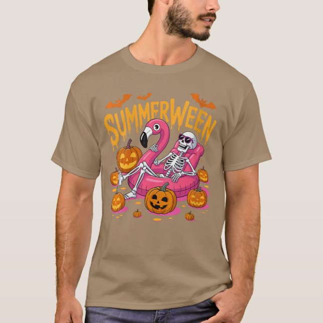 Camiseta Womens Summerween Vibes Skeleton Pumpkin Spooky Va (Frente)