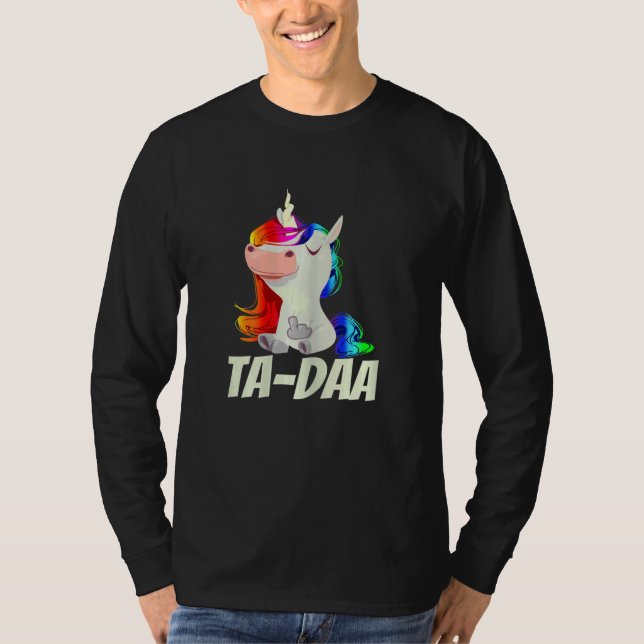 Camiseta Womens TA DAA Middle Finger Rainbow Unicorn (Frente)