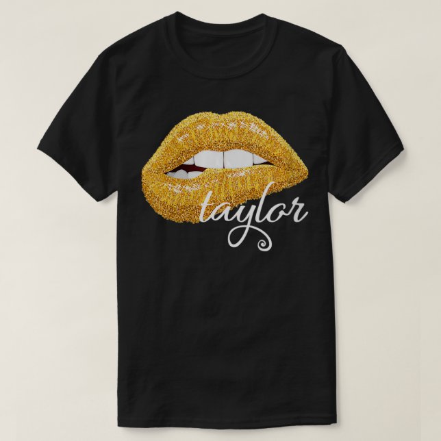 Camiseta Womens Taylor Ouro Lábios especial Ventilador (Frente do Design)