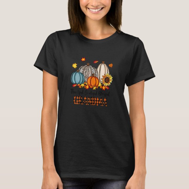 Camiseta Womens Thankful Grateful Blessed Grandma Pumpkins  (Frente)