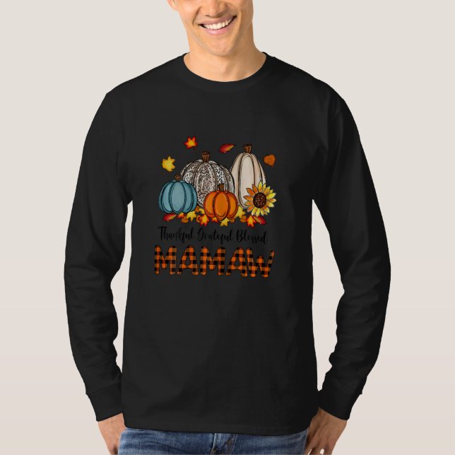 Camiseta Womens Thankful Grateful Blessed Mamaw Pumpkins Fa (Frente)