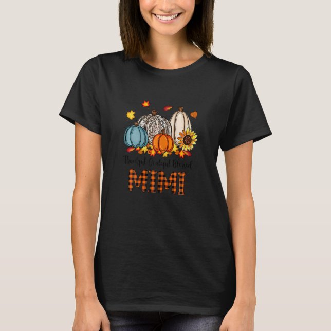 Camiseta Womens Thankful Grateful Blessed Mimi Pumpkins Fal (Frente)