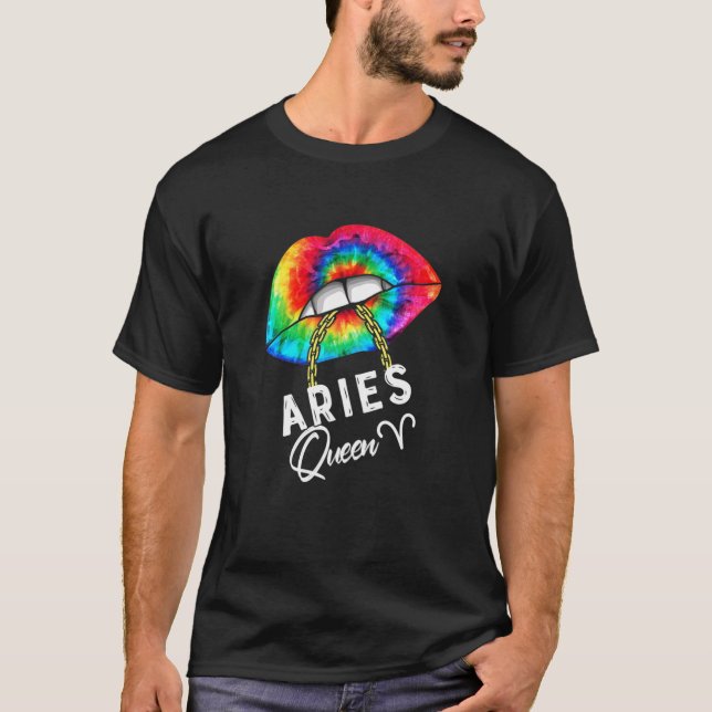 Camiseta Womens Tie Dye Aries Rainhas Lábios Zodiac (Frente)