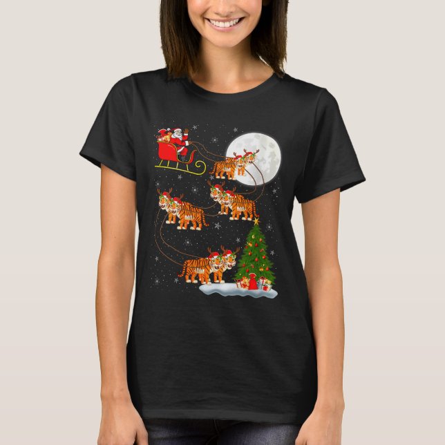 Camiseta Womens Tiger Santa Sleigh Flying Funny Magical Chr (Frente)