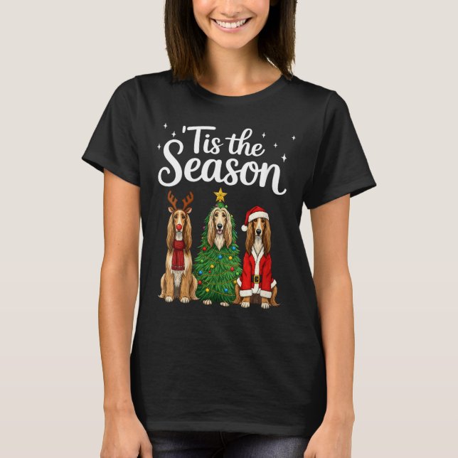 Camiseta Womens Tis The Season Afghan Hound Christmas Santa (Frente)