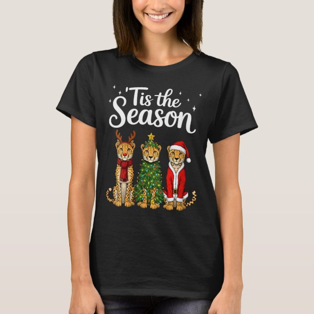 Camiseta Womens Tis The Season Cheetah Christmas Santa Safa (Frente)