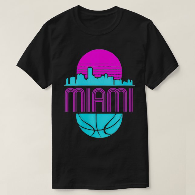 Camiseta Womens Vintage Miami Florida Cityscape Baske (Frente do Design)