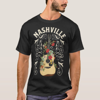 Camiseta Womens Vintage Nashville City Acoustic Guitar E
