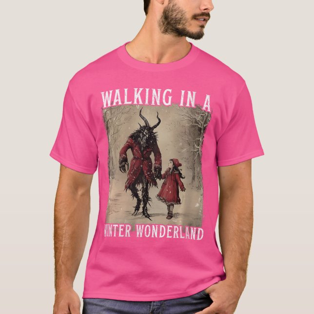 Camiseta Womens Walking in A Winter Wonderland Krampus Cree (Frente)