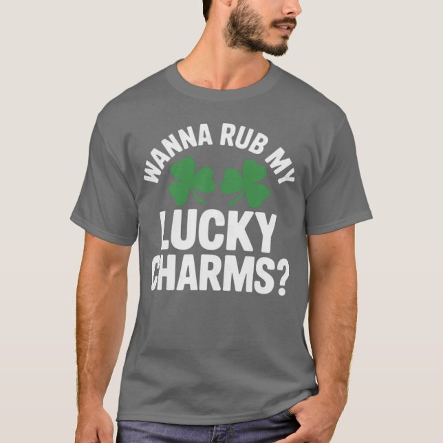 Camiseta Womens Wanna Rub My Lucky Charms Adult St Patricks (Frente)