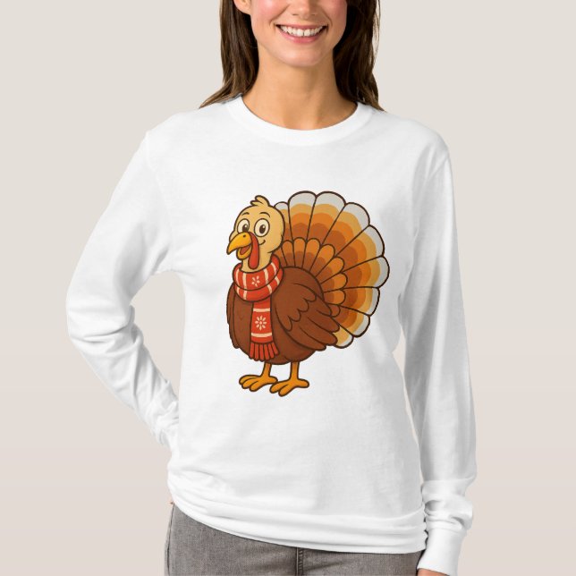 Camiseta Women's Warm T-Shirt with a Cute Autumn Turkey Pri (Frente)
