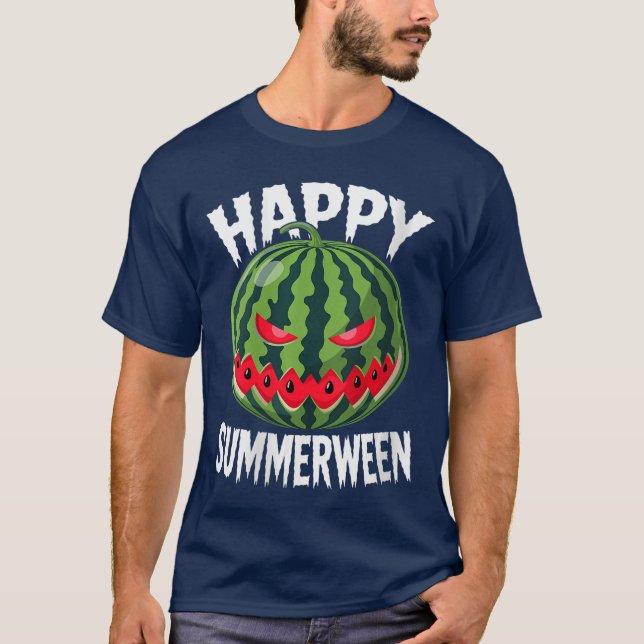 Camiseta Womens Watermelon Jackolantern Summer Halloween Ha (Frente)