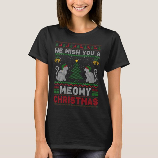 Camiseta Womens We Wish You A Meowy Catmas Ugly Christmas S (Frente)