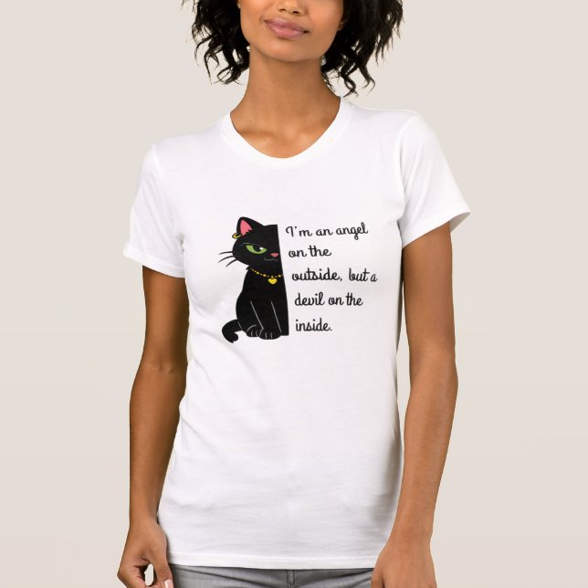 Camiseta women's white black cat shirt (Frente)