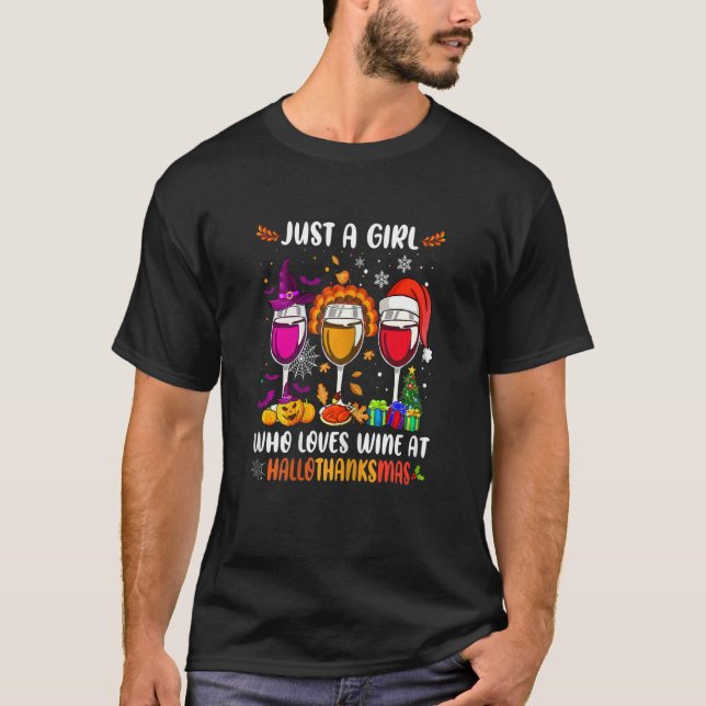 Camiseta Womens Wines Glass Thankgiving  Happy Hallothanksm (Frente)