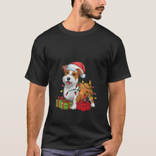 Camiseta Womens Xmas Lighting Santa Hat Welsh Terrier Dog C (Frente)