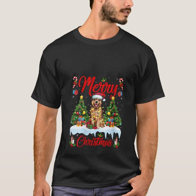 Camiseta Womens Xmas Tree Lighting Santa Bouvier des Flandr (Frente)