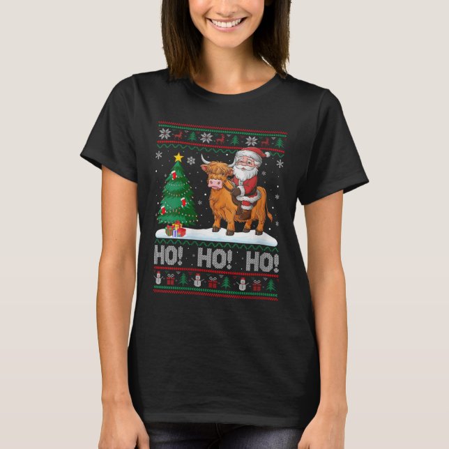 Camiseta Womens Xmas Tree Lighting Santa Riding Highland Co (Frente)