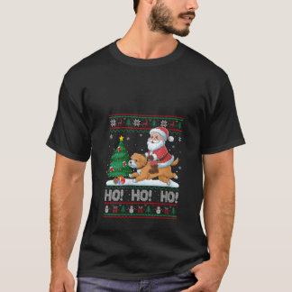 Camiseta Womens Xmas Tree Lighting Santa Riding Maltipoo Do