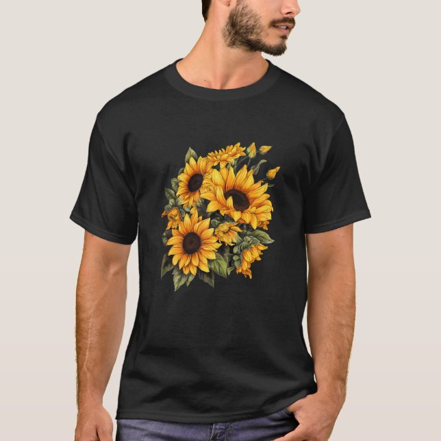 Camiseta Womens Yellow Sunflower Cute summer Sun flowers Fl (Frente)