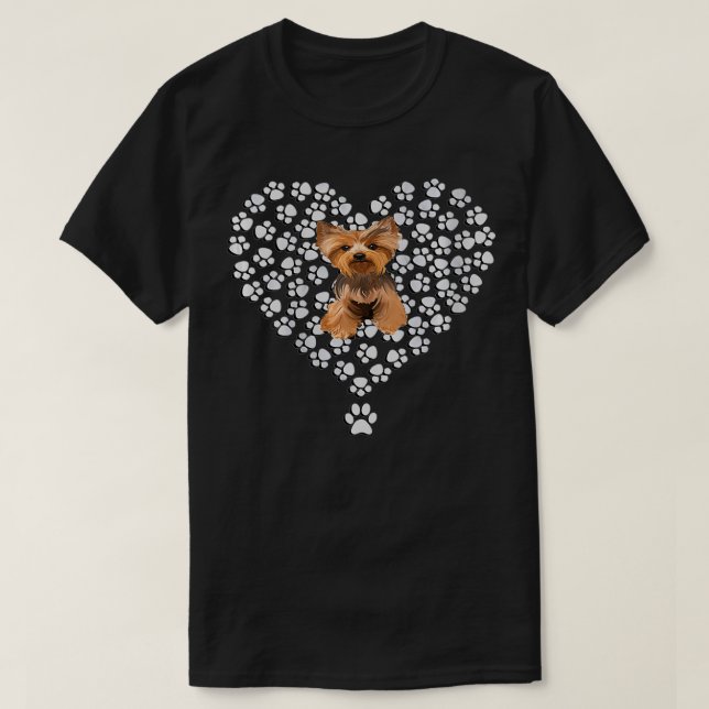 Camiseta Womens Yorkshire Terrier Lover Dog Paw Design Hear (Frente do Design)