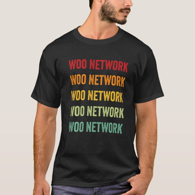 Camiseta Woo Network Crypto Rainbow Text (Frente)