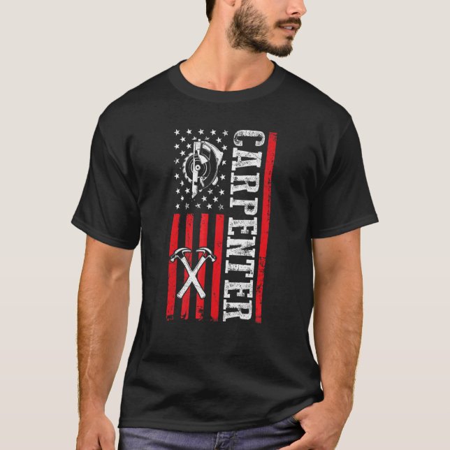 Camiseta Wood Worker Lumberjack USA Flag American Carpenter (Frente)