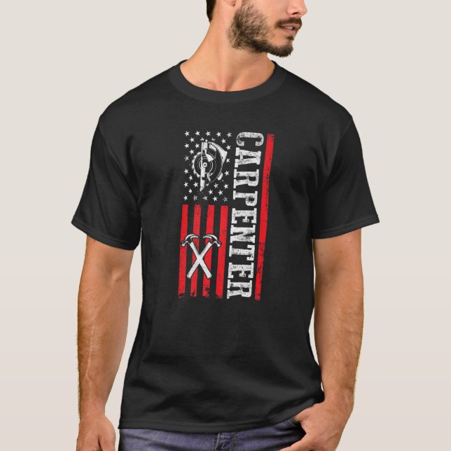 Camiseta Wood Worker Lumberjack USA Flag American Carpenter (Frente)