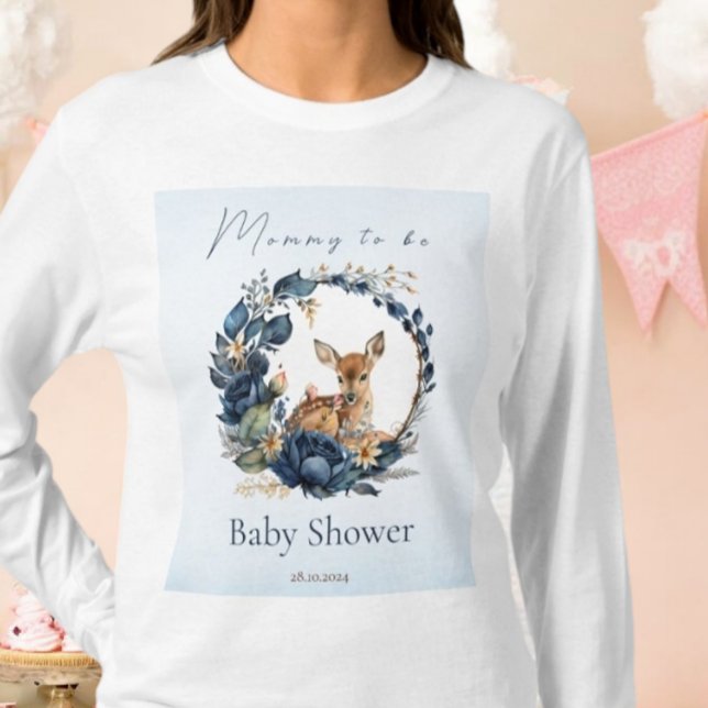 Camiseta Woodland Deer Blue Flowers Boho Watercolor (Criador carregado)