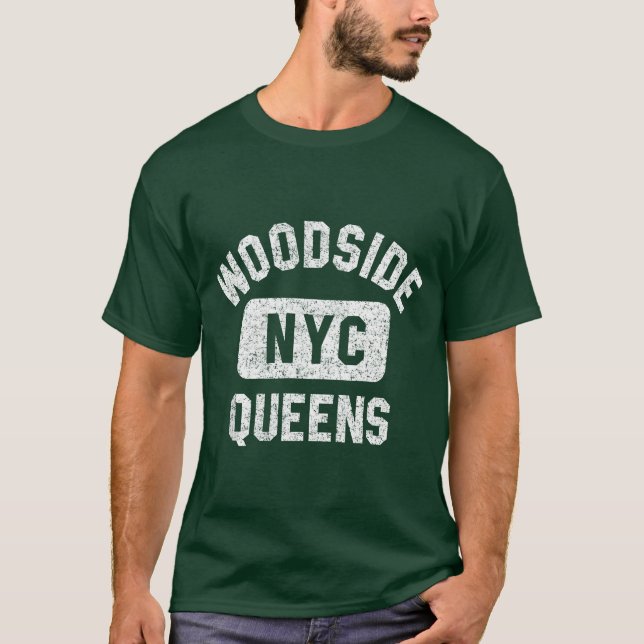 Camiseta Woodside Queens NYC Gym Style Distressed White fri (Frente)