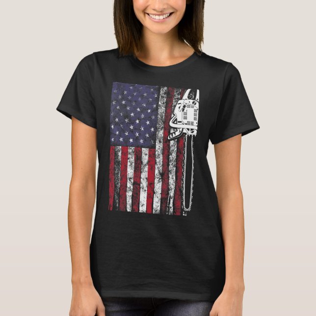 Camiseta Woodworker Chainsaw Wood Logger Us Flag Lumberjack (Frente)