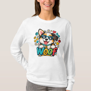 Camiseta Woof Cachorro Bonito Impressão de Pata Coração